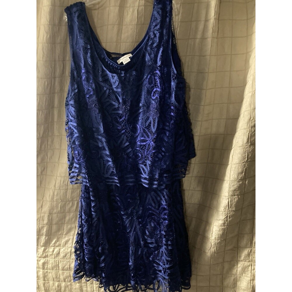 Soulmates Navy Blue Mother of the Bride Lace Evening Top and Skirt Set